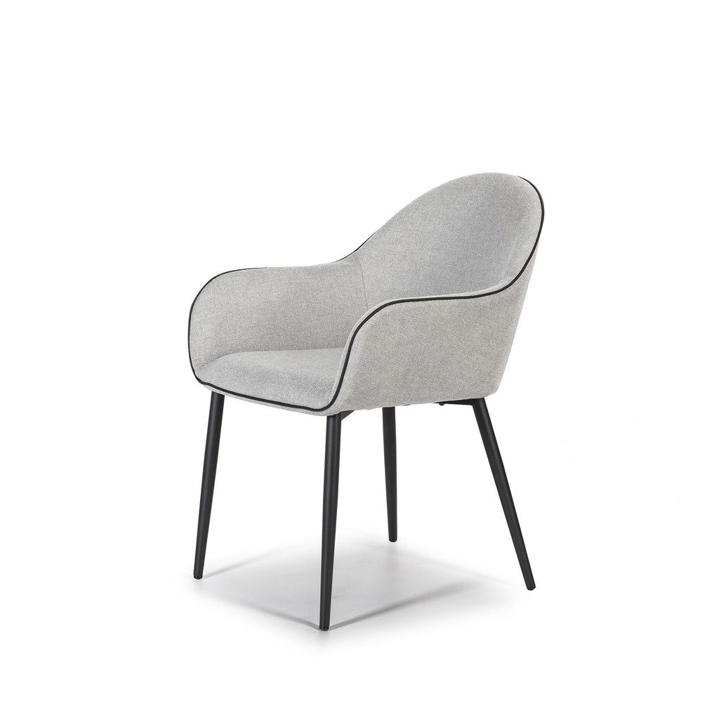 silla de comedor tapizado en gris con ribete