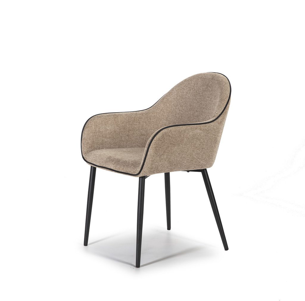 silla de comedor tapizado marrón con ribete