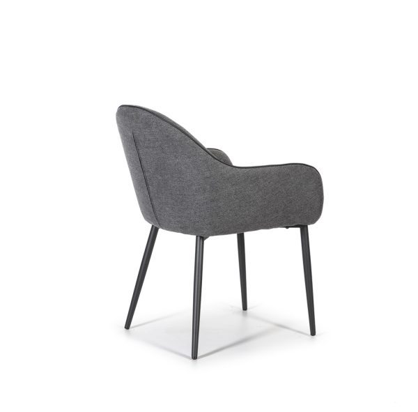 silla de comedor tapizado en color gris oscuro con ribete