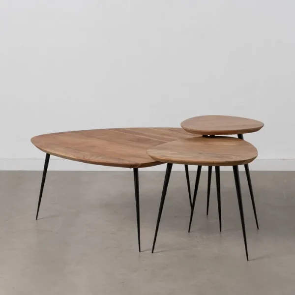 set 3 mesas de centro madera natural