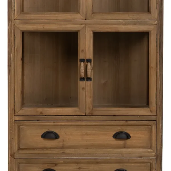 Descubre la funcionalidad y encanto de nuestra vitrina: madera de abeto, 6 puertas y 2 cajones para un almacenamiento elegante.