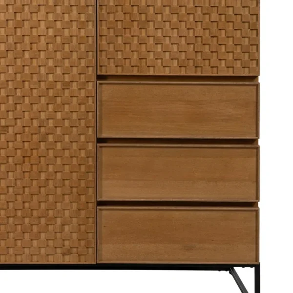 Descubre la funcionalidad y estilo con nuestro armario moderno: madera DM, 3 cajones y elegantes patas de metal.