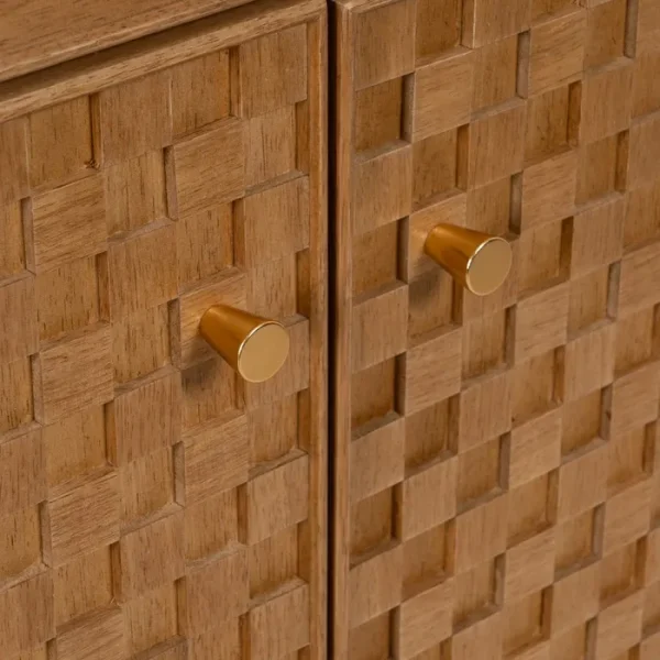 Descubre la funcionalidad y estilo con nuestra vitrina moderna: madera DM, 4 puertas y elegantes patas de metal.