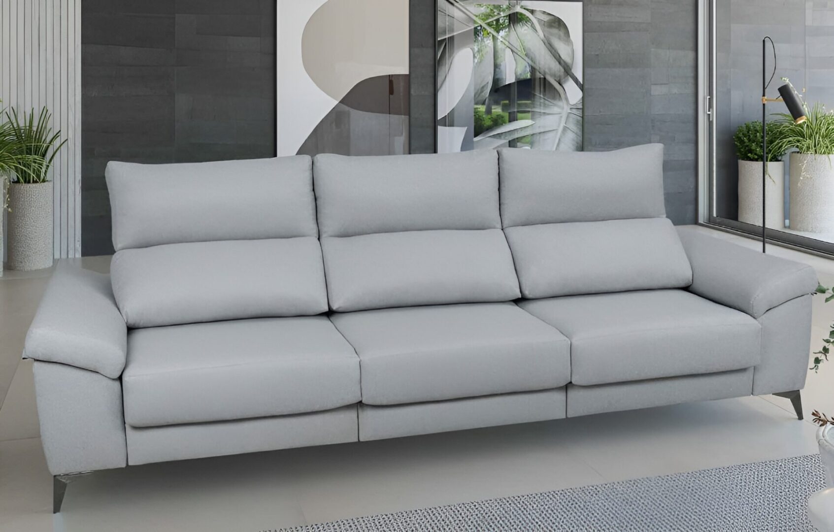 Sofá de 3 plazas 290cm económico, con opción en chaiselongue, desenfundable y disponible en numerosos colores. Tapizados de fácil limpieza.