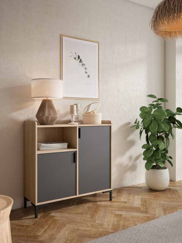 Mueble multifuncional con zapatero y espacio de almacenaje, perfecto para organizar zapatos y objetos en cualquier rincón.