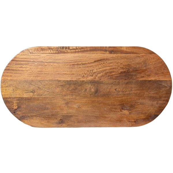 Mesa de centro rectangular en madera natural con bordes redondeados, ideal para añadir calidez y suavidad a tu salón.