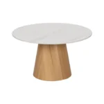 Mesa de centro de estilo moderno con tapa que imita piedra y patas metálicas en color madera natural de Artisa, ideal para cualquier salón.