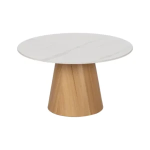 Mesa de centro de estilo moderno con tapa que imita piedra y patas metálicas en color madera natural de Artisa, ideal para cualquier salón.