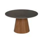 Mesa de centro de estilo moderno con tapa que imita piedra y patas metálicas en color madera natural de Artisa, ideal para cualquier salón.