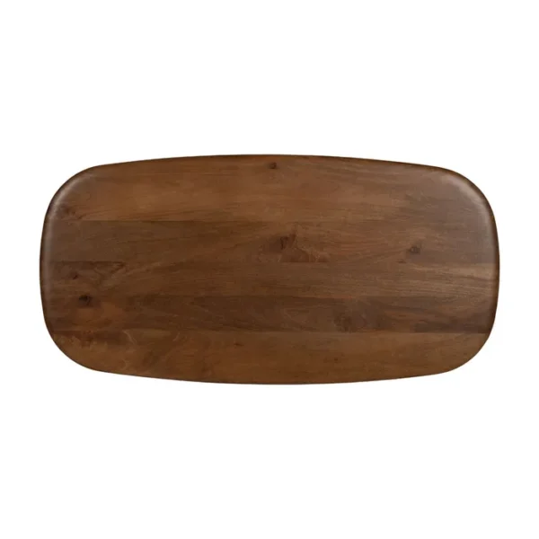 Mesa de centro fabricada en madera natural, diseño minimalista con formas redondeadas.