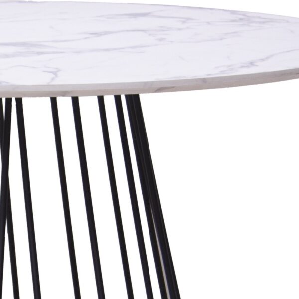 Mesa redonda de Artisa con tablero laminado en mármol blanco, patas metálicas negras, perfecta para dar un toque moderno y elegante a cualquier espacio