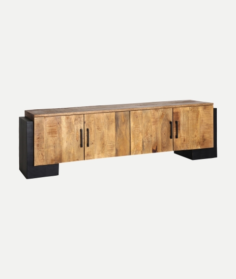 Mueble original de la colección Tamsi, hecho en madera de mango, con patas y laterales en color negro. Un diseño único que combina la calidez de la madera con la elegancia del negro, ideal para ambientes modernos y con estilo.