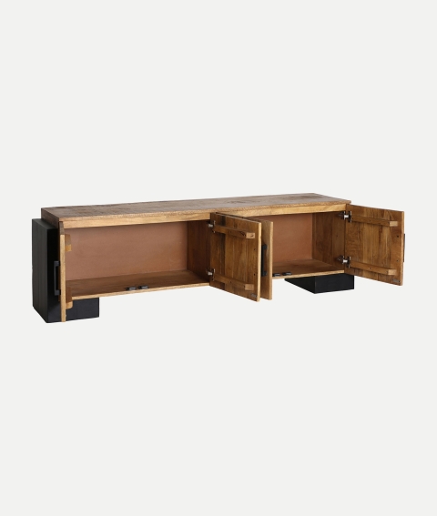 Mueble original de la colección Tamsi, hecho en madera de mango, con patas y laterales en color negro. Un diseño único que combina la calidez de la madera con la elegancia del negro, ideal para ambientes modernos y con estilo.