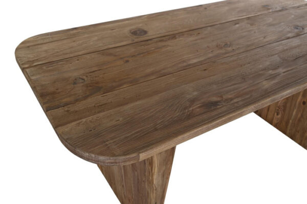 Tablero de mesa de madera reciclada con vetas naturales.